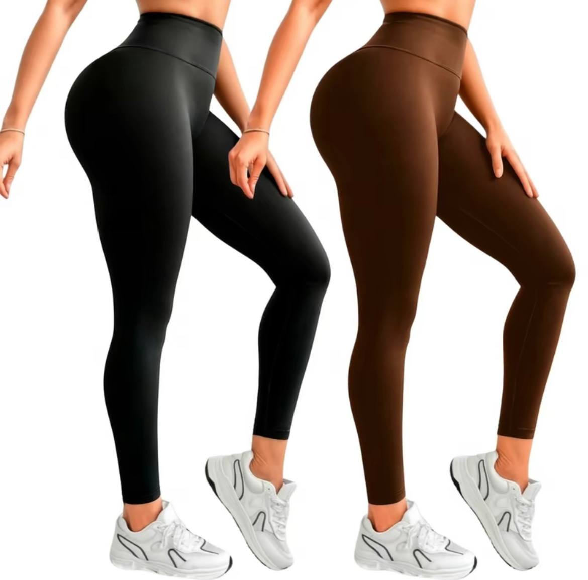 Kit 2 Calças Legging Femininas em Suplex Premium – Cintura Alta e Zero Transparência